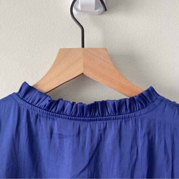 Joie Blue Flutter Sleeve Blouse Tie Front Button down Ruffle V-Neck Solid blue S - Picture 5 of 12
